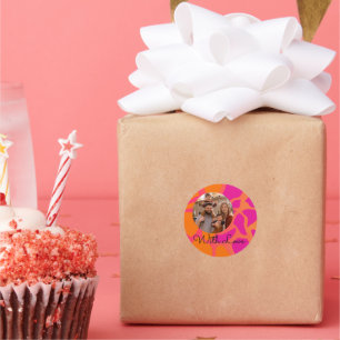Pegatina Redonda Gradiente de naranja y rosa caliente con amor