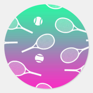 Pegatina Redonda Gradiente de patrón de raquetas de tenis retro bla