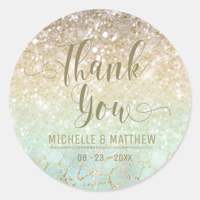 Pegatina Redonda Gradiente de Purpurina combinado Opal Gold ID435 (Anverso)