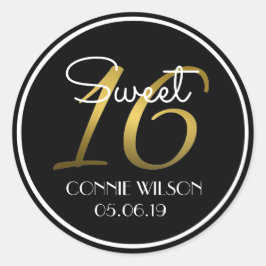 Pegatina Redonda Gradiente Oro 16 Dulce Personalizado 16 Cumpleaños