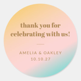 Pegatina Redonda Gradiente Pastel Retro Personalizado único Boda gr