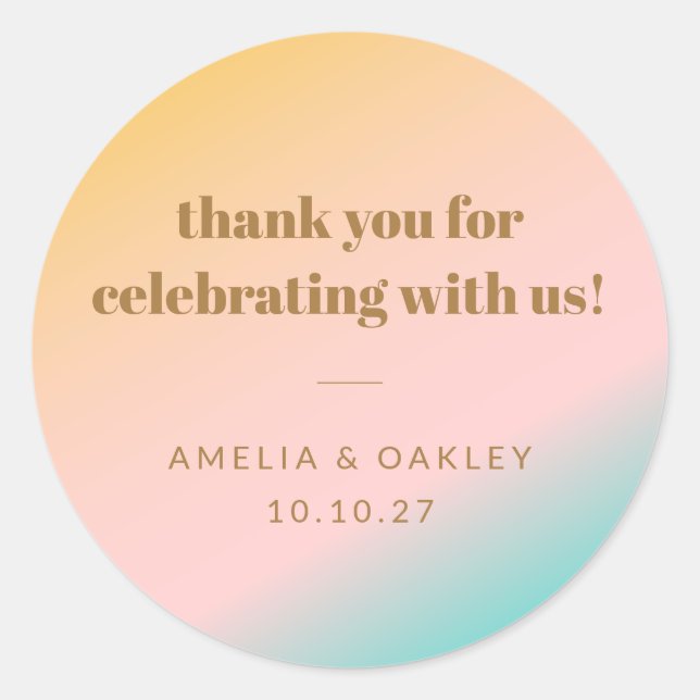 Pegatina Redonda Gradiente Pastel Retro Personalizado único Boda gr (Anverso)