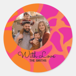 Pegatina Redonda Gradiente rosa caliente y naranja con amor