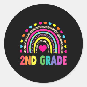 Pegatina Redonda Grado Chicas arcoiris Equipo de profesores 2º grad