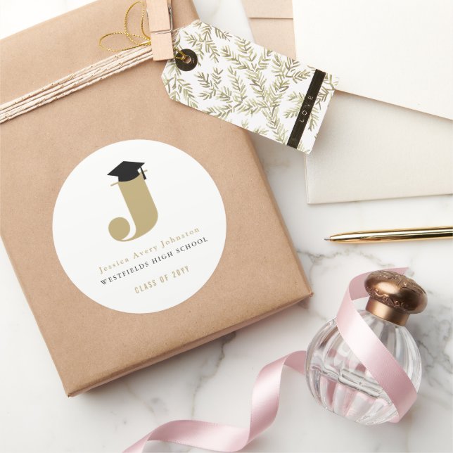 Pegatina Redonda Grado clásico simple monograma moderno tapón de gr (Regalar)