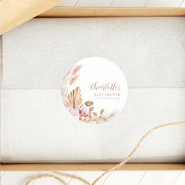 Pegatina Redonda Grado de Pampas Rosa Dusty | BABY SHOWER