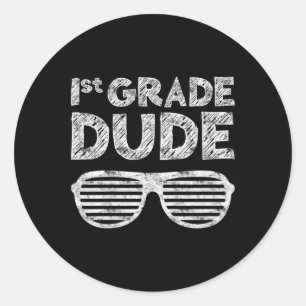 Pegatina Redonda Grado Dudefirst de vuelta a la escuela