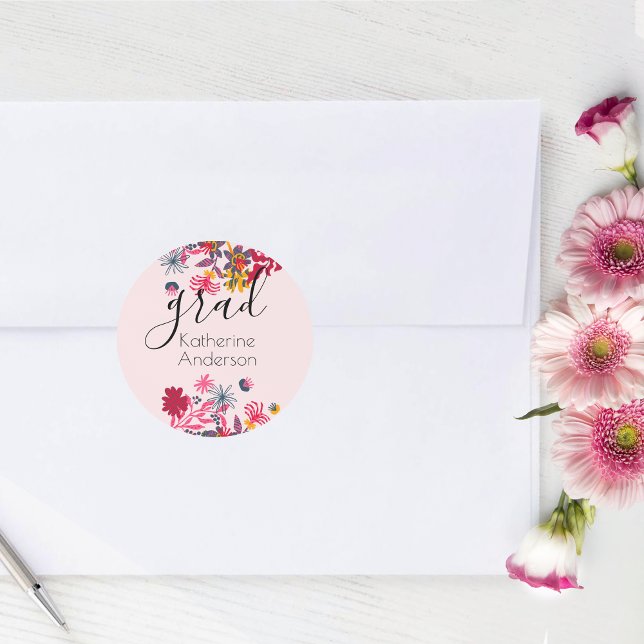 Pegatina Redonda Grado floral rosa boho moderno (Subido por el creador)