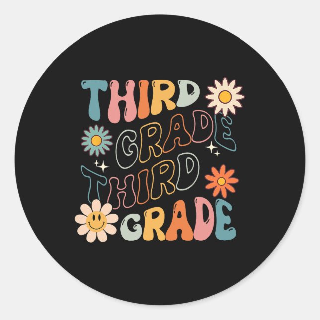 Pegatina Redonda Grado Groovy De Vuelta Al Equipo Escolar Estudiant (Anverso)