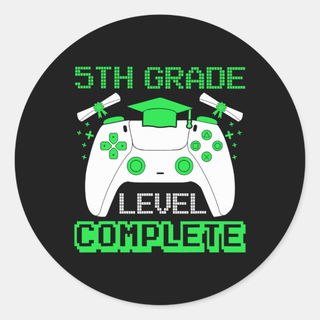 Pegatina Redonda Grado Nivel Gi Gi de Graduación Completa Gamer 5º  (Anverso)