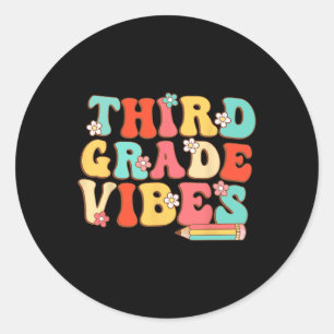 Pegatina Redonda Grado Vibes Retro Groovy - Tercer Grado De Vuelta