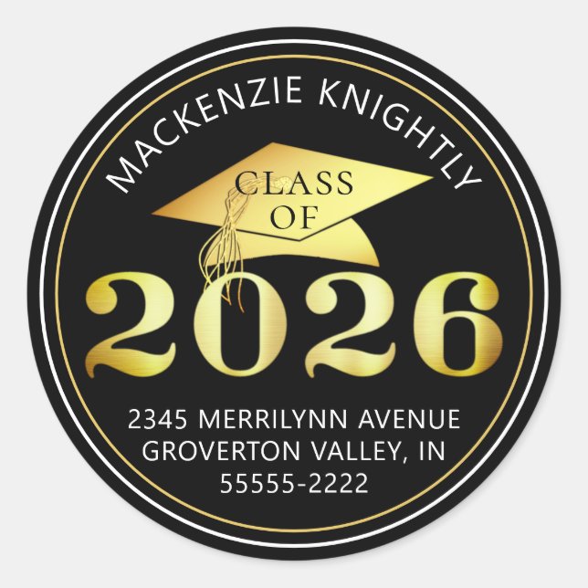 Pegatina Redonda Graduación 2025 Dirección de devolución de Relieve (Anverso)