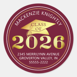 Pegatina Redonda Graduación 2025 Dirección de Relieve metalizado do