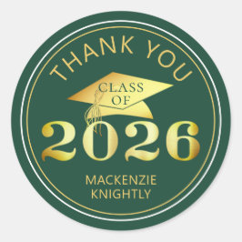 Pegatina Redonda Graduación 2025 Gracias Relieve metalizado dorado 