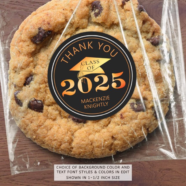Pegatina Redonda Graduación 2025 Gracias Relieve metalizado Naranja (Subido por el creador)