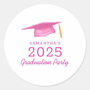Pegatina Redonda Graduación 2025 Moderna Girly rosa