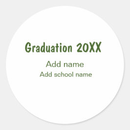 Pegatina Redonda Graduación 20XX añadir nombre de año escuela verde