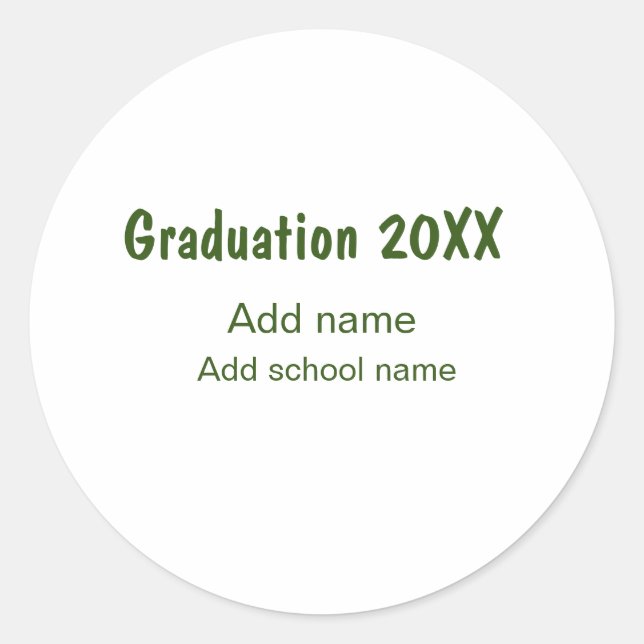 Pegatina Redonda Graduación 20XX añadir nombre de año escuela verde (Anverso)