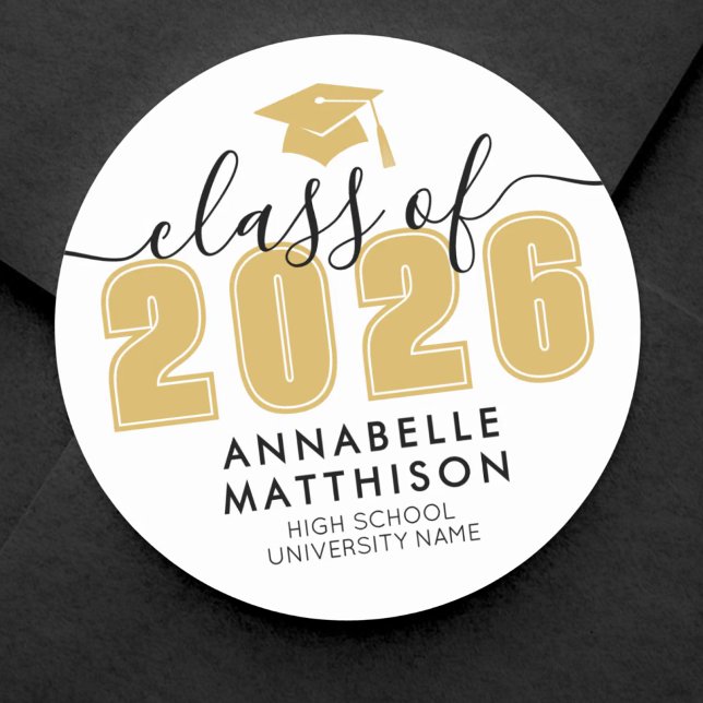 Pegatina Redonda Graduación Amarilla (Graduate Yellow Graduation Classic Round Sticker)