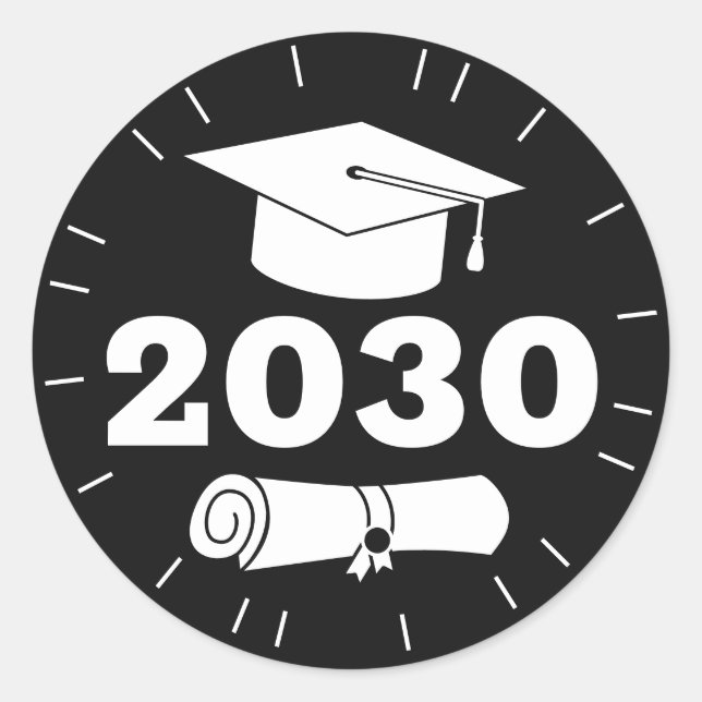 Pegatina Redonda Graduación año de licenciatura diploma clásico neg (Anverso)