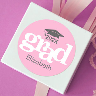 Pegatina Redonda Graduación Audaz Simple Typografía Moderna Blanda