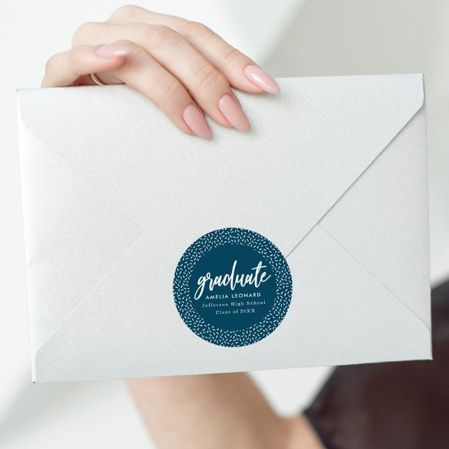 Pegatina Redonda Graduación azul de la marina de escritura moderna (Subido por el creador)