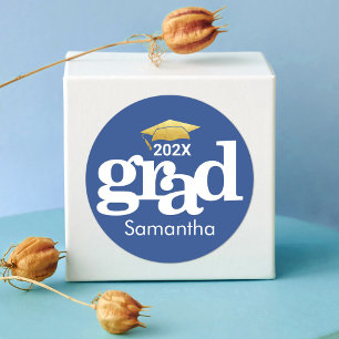 Pegatina Redonda Graduación azul de la marina Oro negrita tipografí