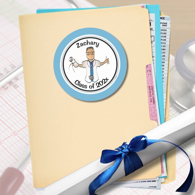 Pegatina Redonda Graduación azul divertida del Médica del médico ét (Subido por el creador)