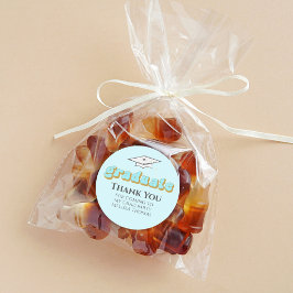 Pegatina Redonda Graduación azul Graduado Típografía Retro Simple