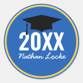 Pegatina Redonda Graduación azul negrita Grad Royal