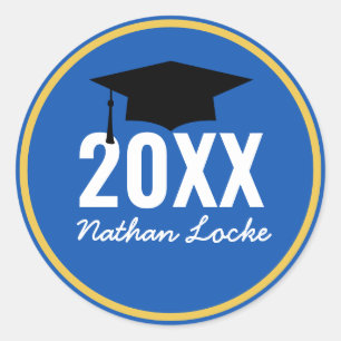 Pegatina Redonda Graduación azul negrita Grad Royal