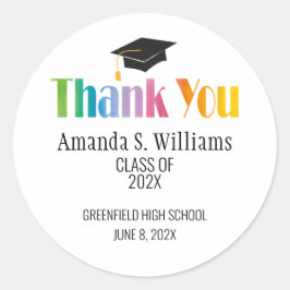 Pegatina Redonda Graduación Black Grad Cap Gracias