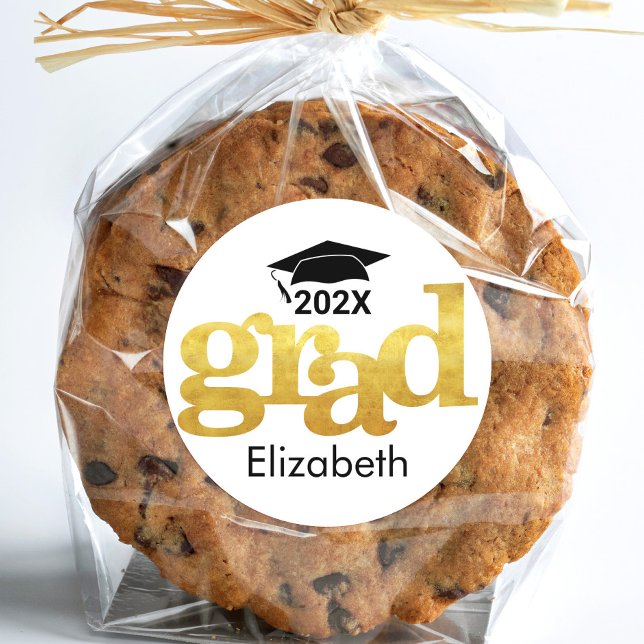 Pegatina Redonda Graduación Blanca Audaz Tipografía de Relieve meta (Subido por el creador)