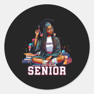 Pegatina Redonda Graduación Bo de una mujer africana de raza negra
