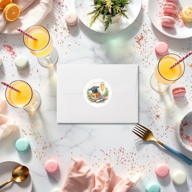 Pegatina Redonda Graduación Brunch (Brunch Graduation Classic Round Sticker)