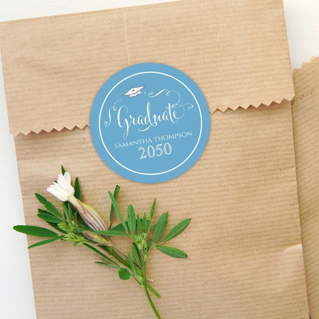 Pegatina Redonda Graduación Caligrafía Script elegante Verde azulad (Subido por el creador)