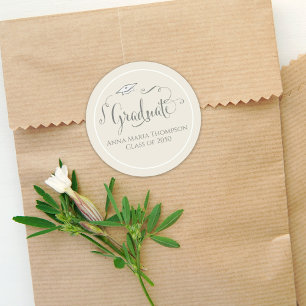 Pegatina Redonda Graduación Caligrafía Script Sage Simple Green