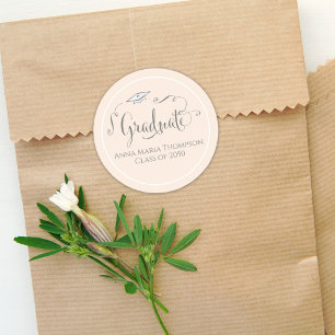 Pegatina Redonda Graduación Caligrafía Script Simple Peach