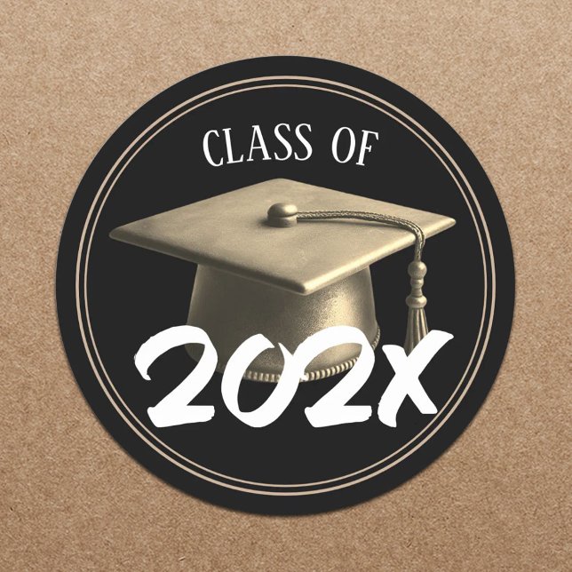 Pegatina Redonda Graduación Clase Cap de 2024 Modern Black & Gold (Subido por el creador)