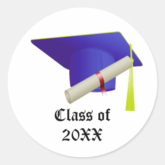 Pegatina Redonda Graduación Clase de 20XX Blue Cap (Anverso)