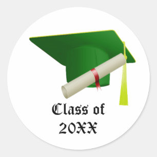 Pegatina Redonda Graduación Clase de 20XX Green Cap