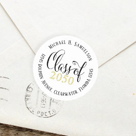 Pegatina Redonda Graduación Clase De Guión Elegante Moderno De Oro