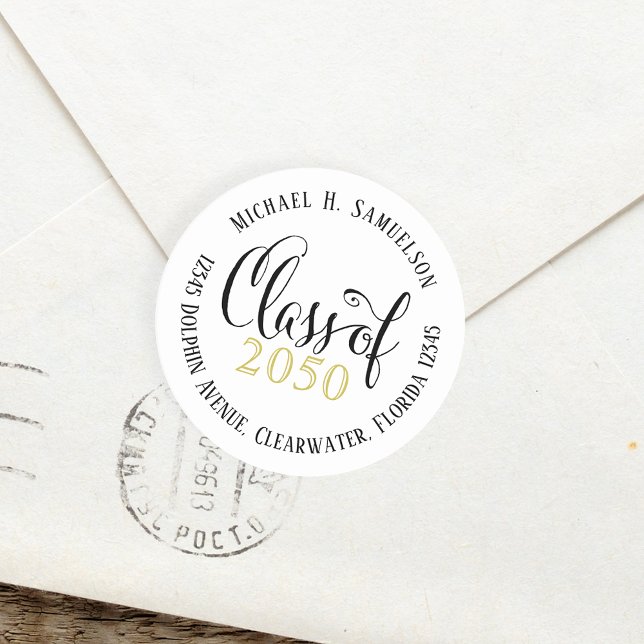 Pegatina Redonda Graduación Clase De Guión Elegante Moderno De Oro (Subido por el creador)