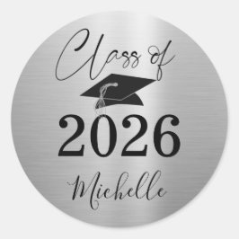 Pegatina Redonda Graduación Clase de guión metálico plateado de