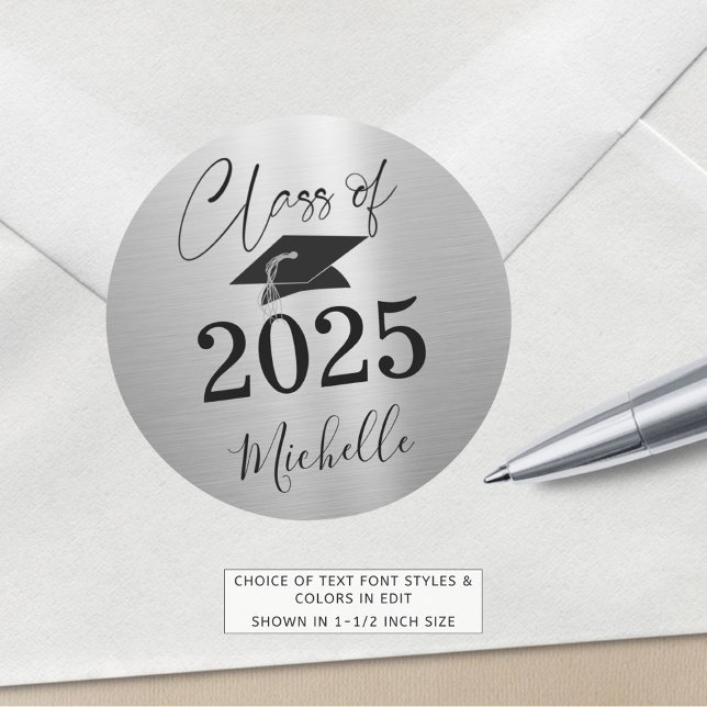 Pegatina Redonda Graduación Clase de guión metálico plateado de (Subido por el creador)