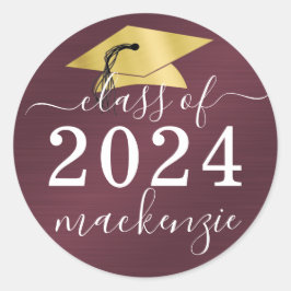 Pegatina Redonda Graduación Clase De Marrón De Guión Metálico