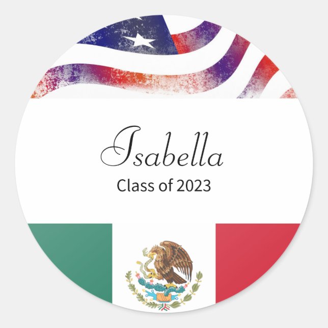Pegatina Redonda Graduación Clase Mexicana Americana de 2023 (Anverso)