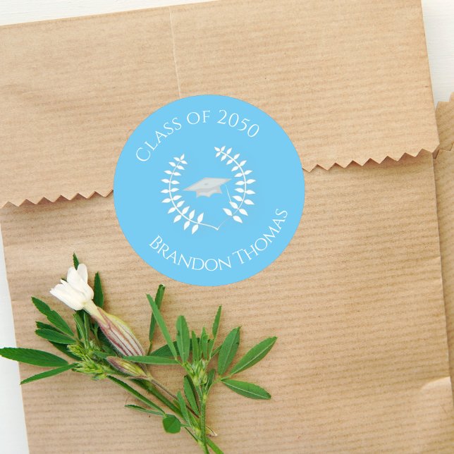 Pegatina Redonda Graduación Clásica Moderna Laurel Luz Azul (Subido por el creador)