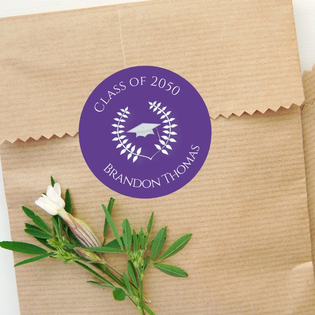 Pegatina Redonda Graduación Clásica Moderna Laurel Simple Púrpura (Subido por el creador)