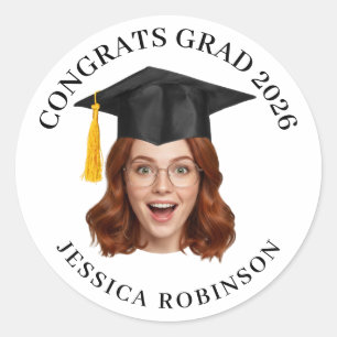 Pegatina Redonda Graduación con nombre personalizado y rostro perso